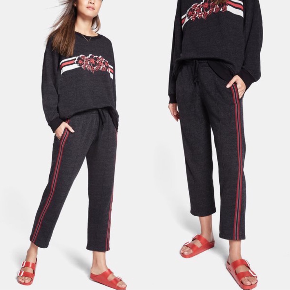 XIRENA Pepper Stripe Track Pants in Black Red